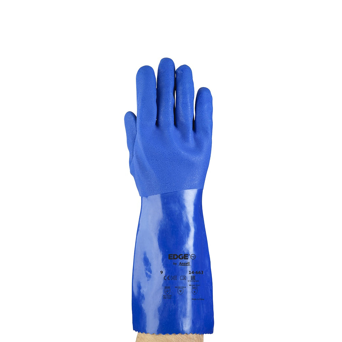 Luva Pvc Palma Aspera Azul 36Cm 14-663  Ca 26043 Ansell