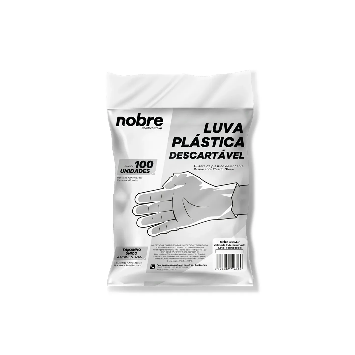 Luva Descartavel Transparente Pct 100 Tam Un Nobre